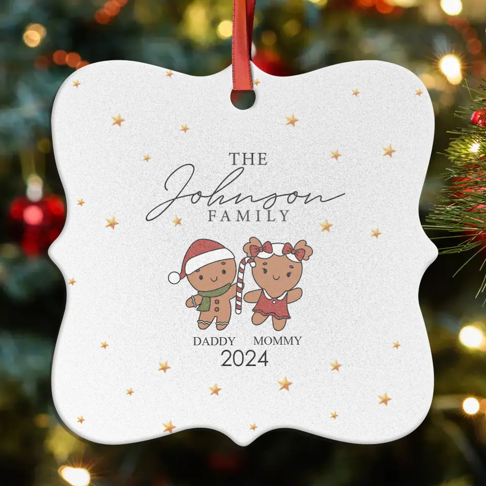 Gingerbread Family With Stars - Custom Name - Ornament