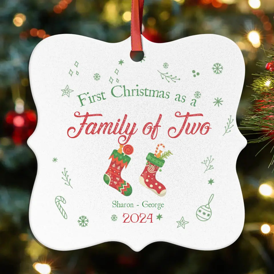 First Christmas As A Family Of Four - Custom Name - Ornament