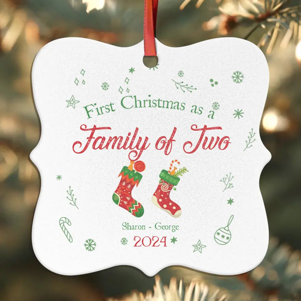 First Christmas As A Family Of Four - Custom Name - Ornament