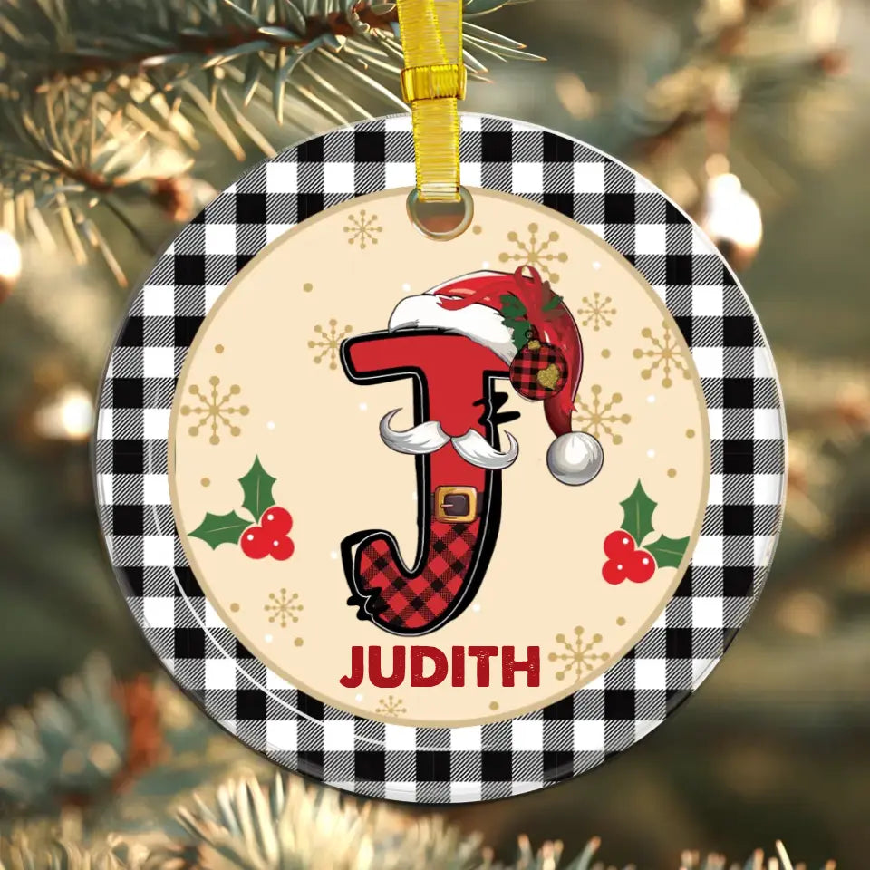 Christmas Square Plaid Alphabet - Custom Name - Ornament