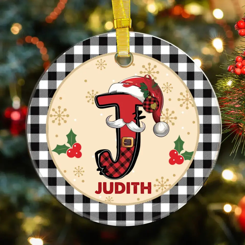 Christmas Square Plaid Alphabet - Custom Name - Ornament