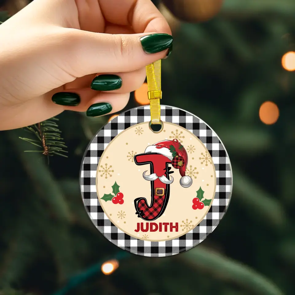 Christmas Square Plaid Alphabet - Custom Name - Ornament