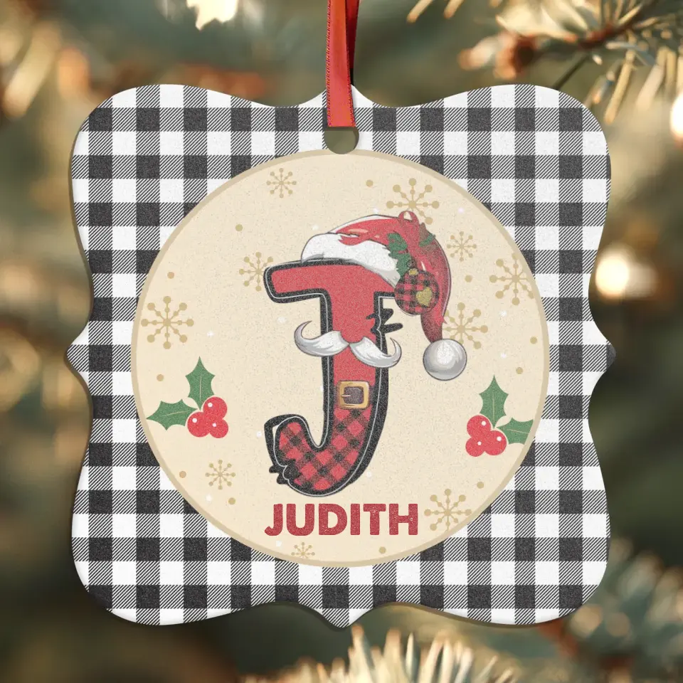 Christmas Square Plaid Alphabet - Custom Name - Ornament