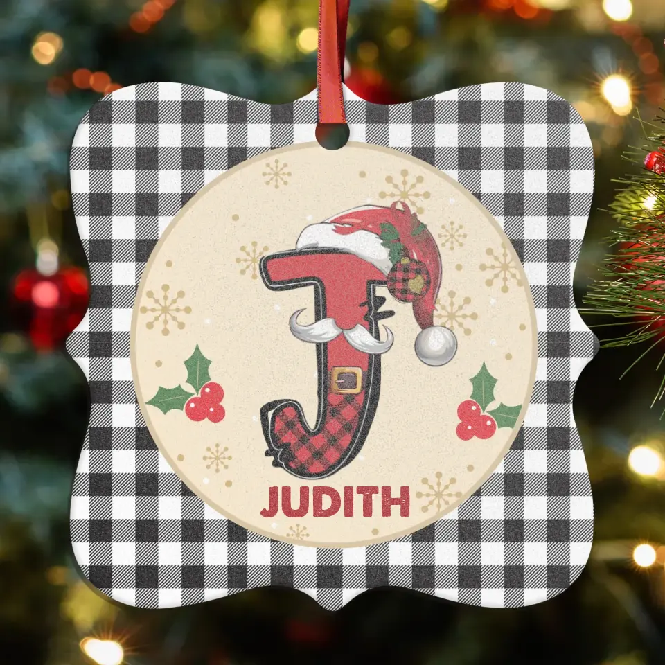 Christmas Square Plaid Alphabet - Custom Name - Ornament