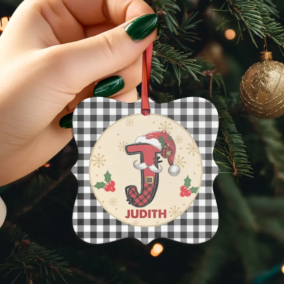 Christmas Square Plaid Alphabet - Custom Name - Ornament