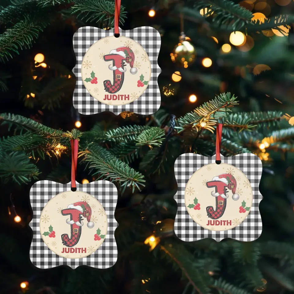 Christmas Square Plaid Alphabet - Custom Name - Ornament