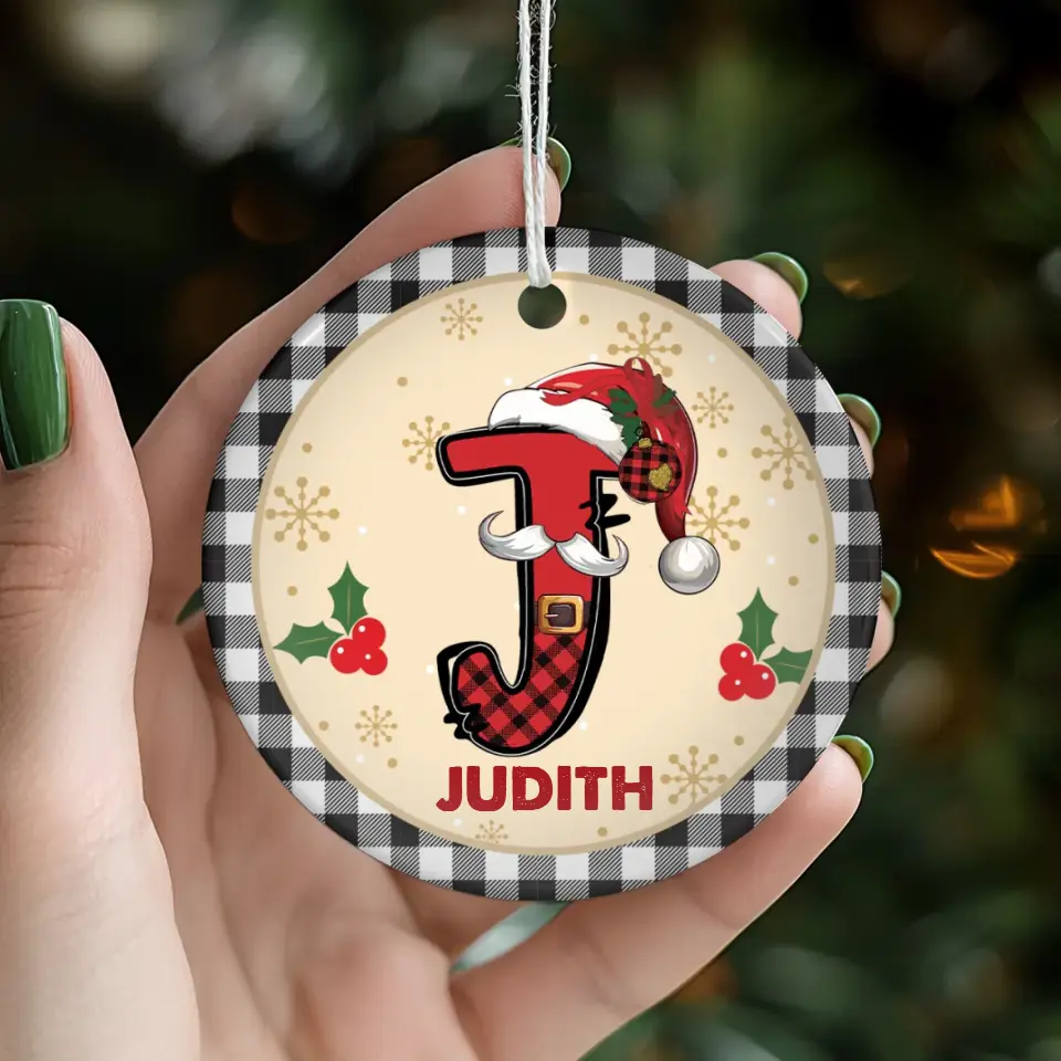 Christmas Square Plaid Alphabet - Custom Name - Ornament