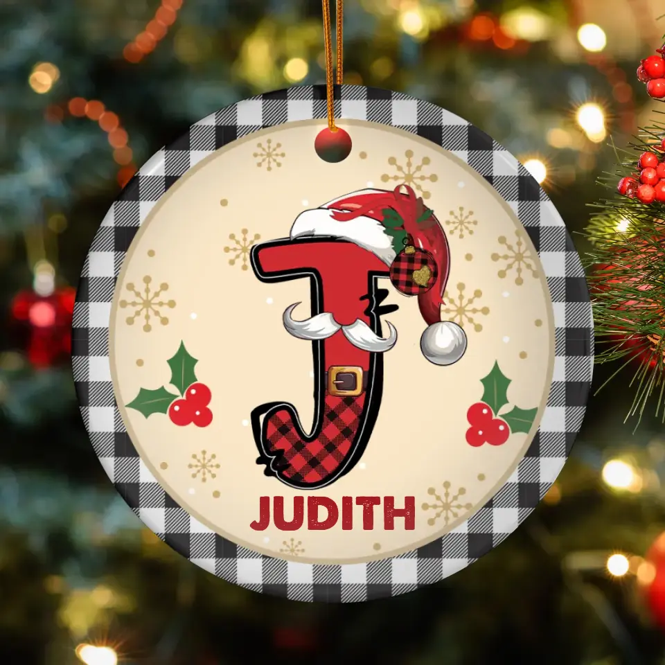 Christmas Square Plaid Alphabet - Custom Name - Ornament