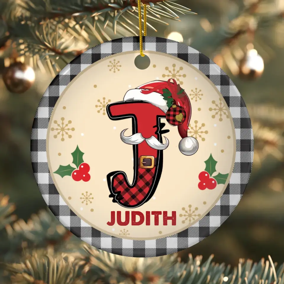 Christmas Square Plaid Alphabet - Custom Name - Ornament