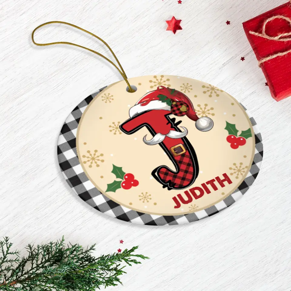 Christmas Square Plaid Alphabet - Custom Name - Ornament