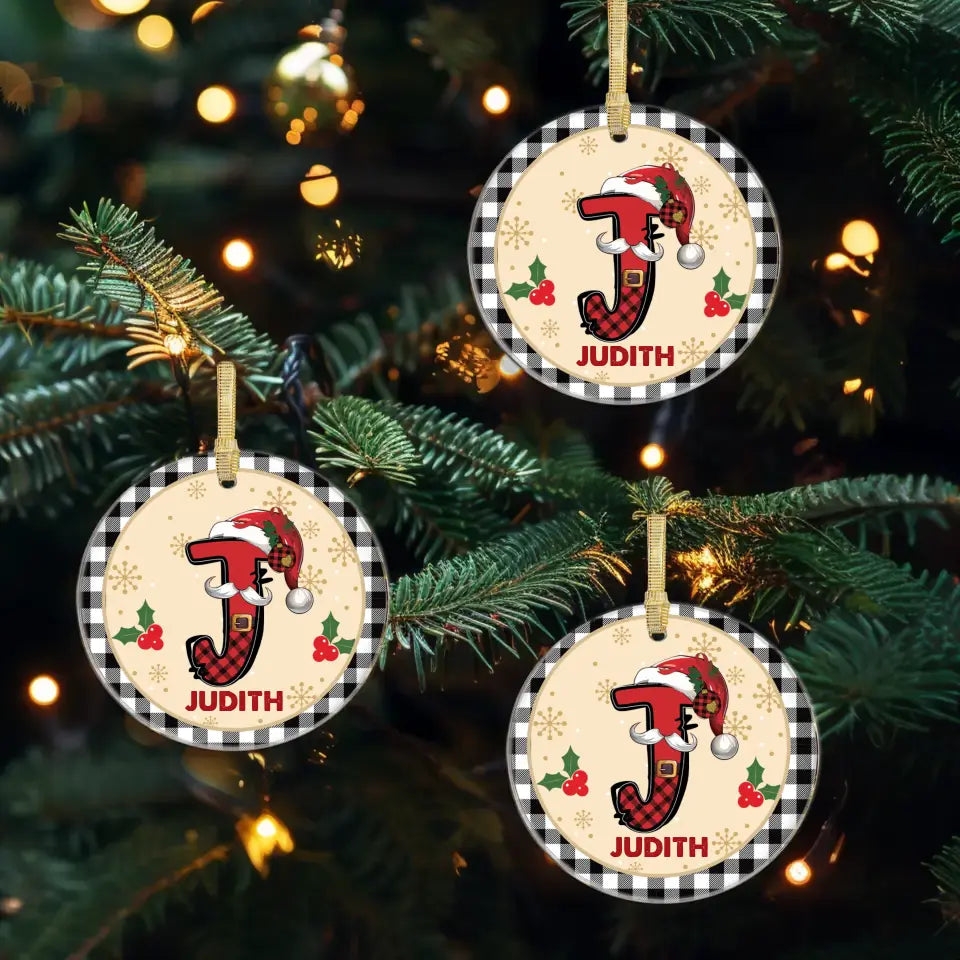 Christmas Square Plaid Alphabet - Custom Name - Ornament