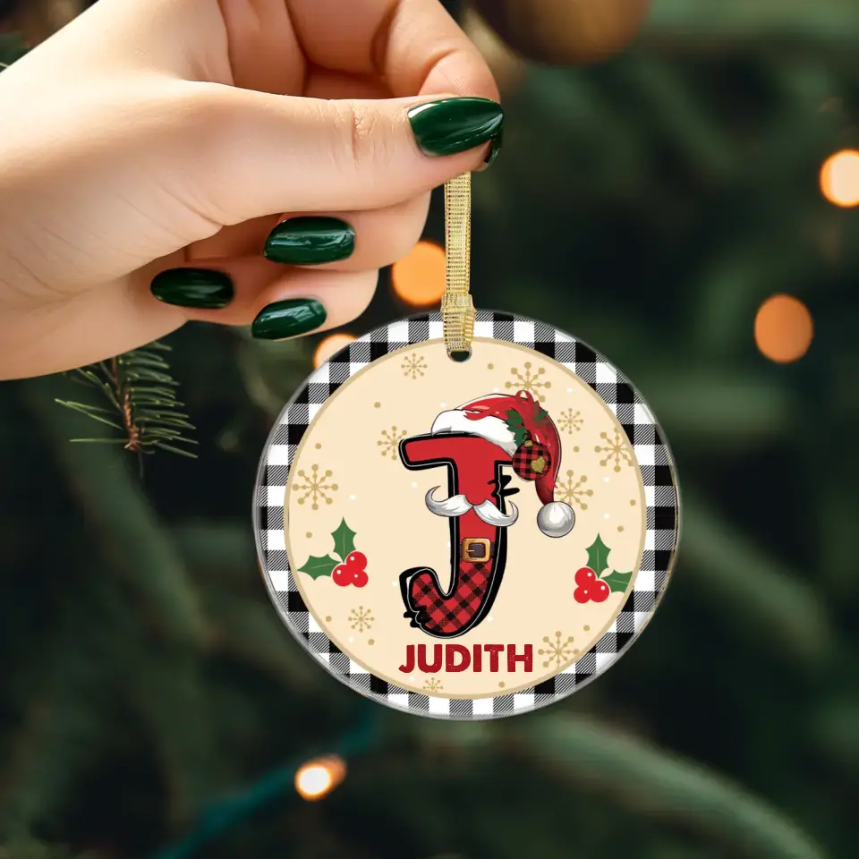 Christmas Square Plaid Alphabet - Custom Name - Ornament