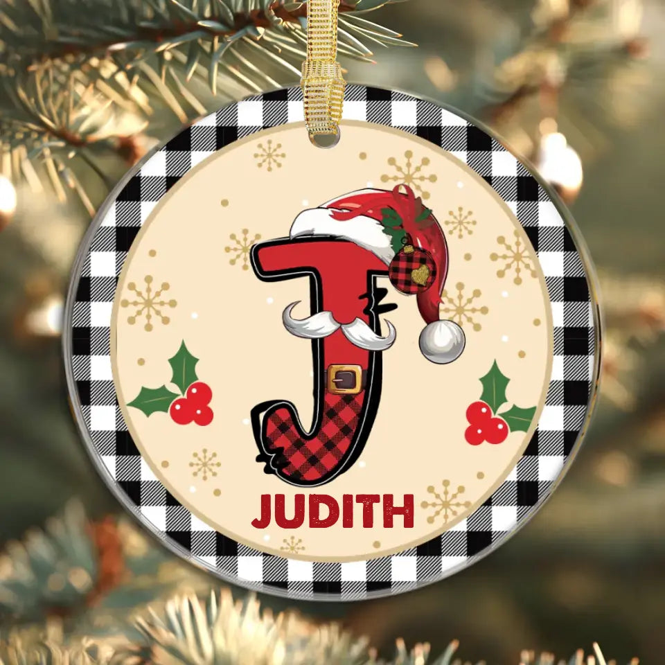 Christmas Square Plaid Alphabet - Custom Name - Ornament