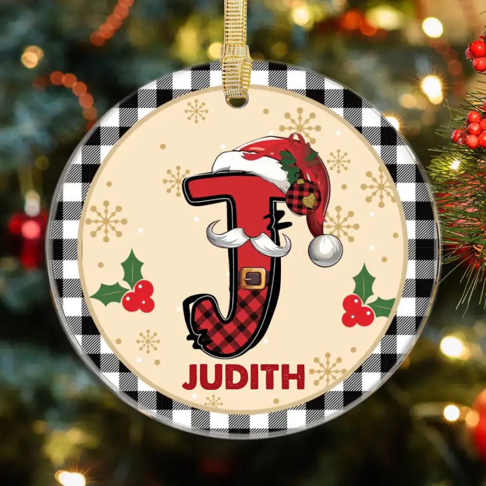 Christmas Square Plaid Alphabet - Custom Name - Ornament