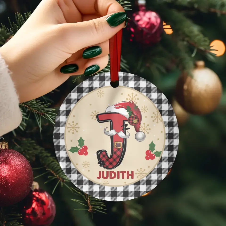 Christmas Square Plaid Alphabet - Custom Name - Ornament