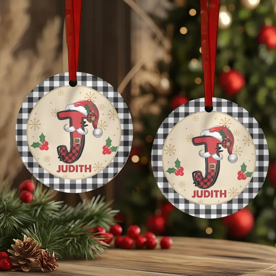 Christmas Square Plaid Alphabet - Custom Name - Ornament