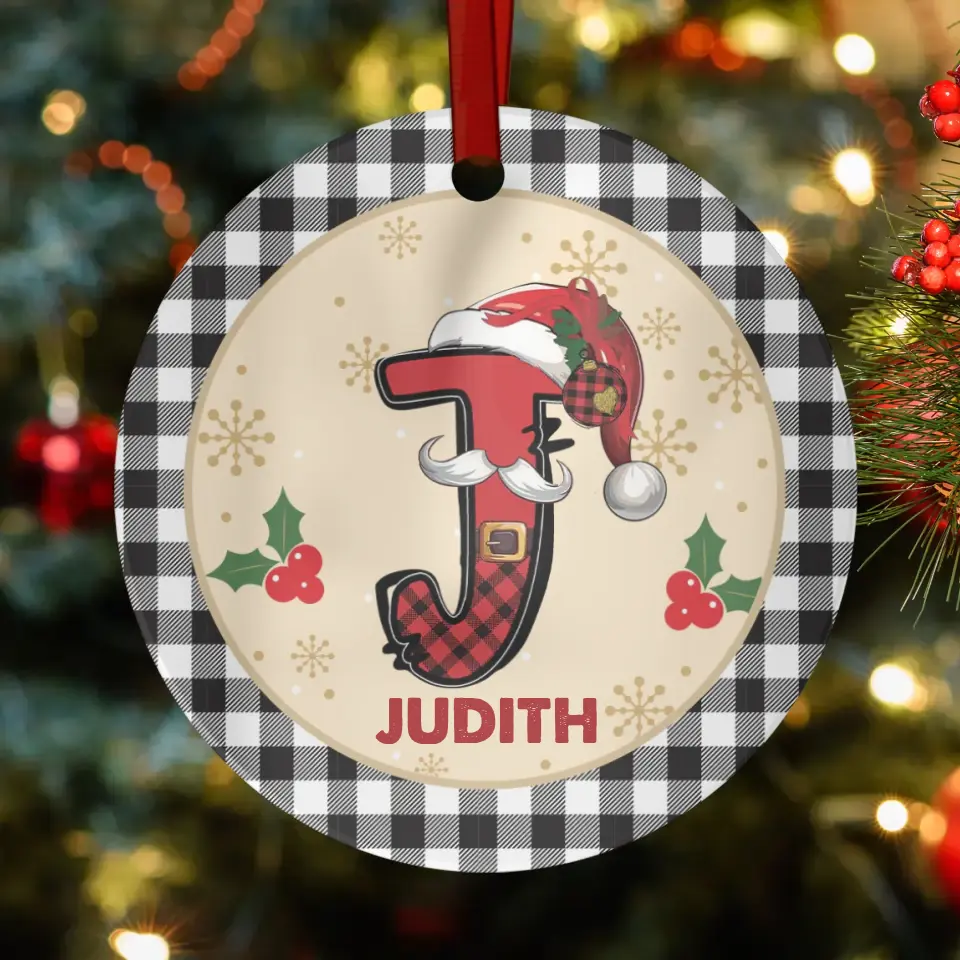 Christmas Square Plaid Alphabet - Custom Name - Ornament