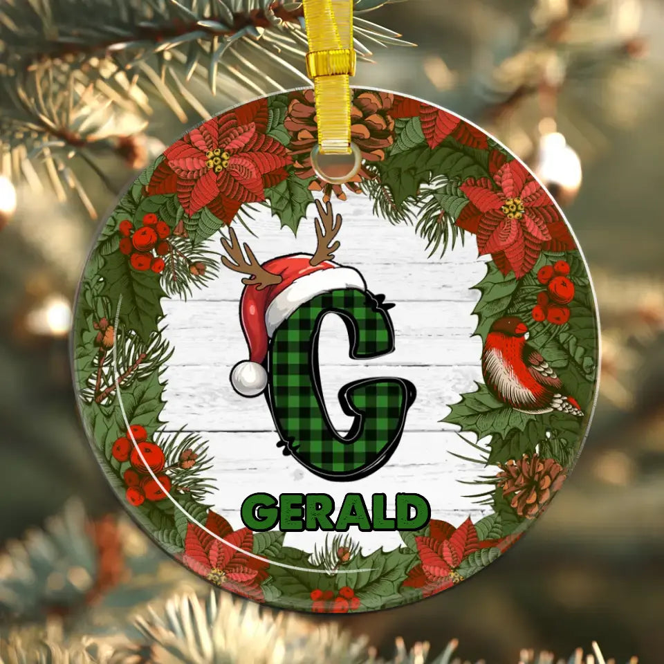 Christmas Wreath Alphabet - Custom Name - Ornament