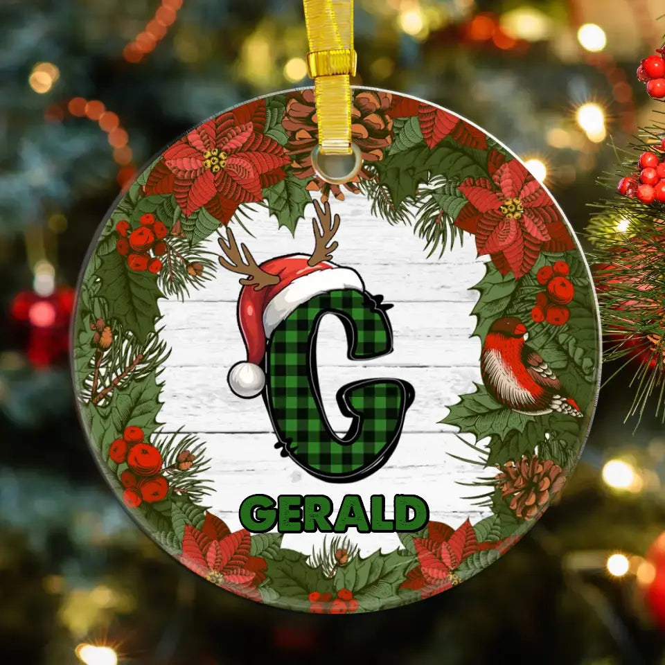 Christmas Wreath Alphabet - Custom Name - Ornament