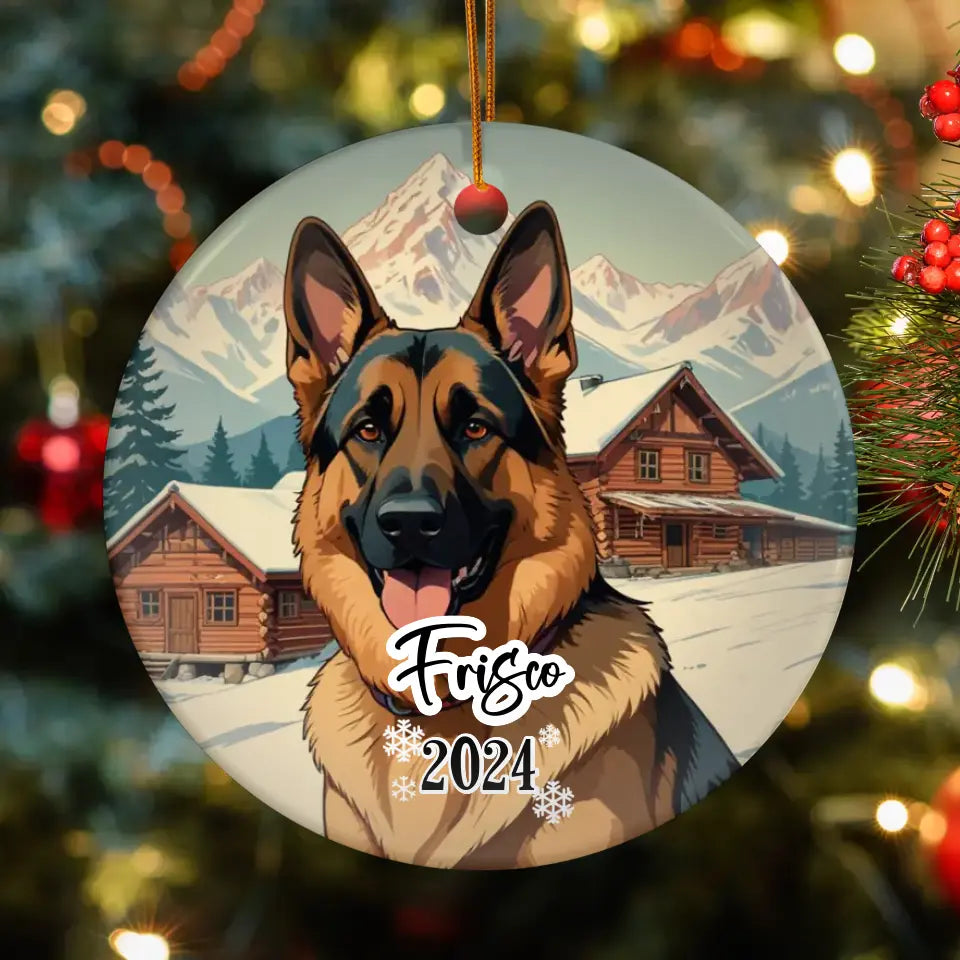 German Sheperd Christmas - Custom Background - Ornament