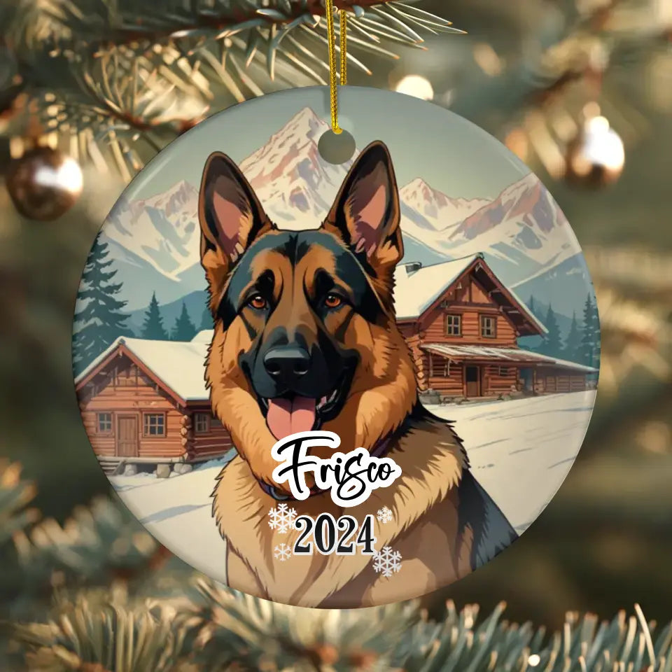 German Sheperd Christmas - Custom Background - Ornament