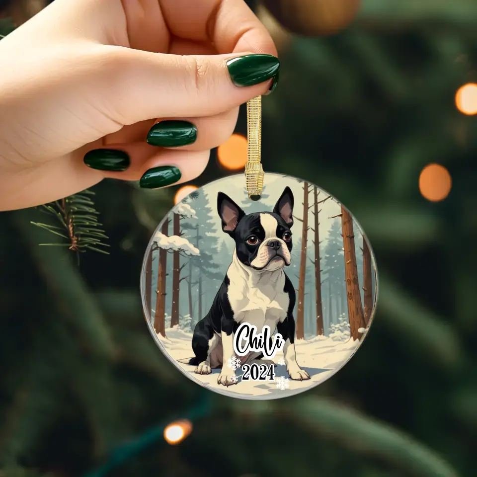 Boston Terrier Christmas - Custom Background - Ornament