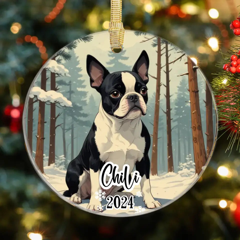 Boston Terrier Christmas - Custom Background - Ornament