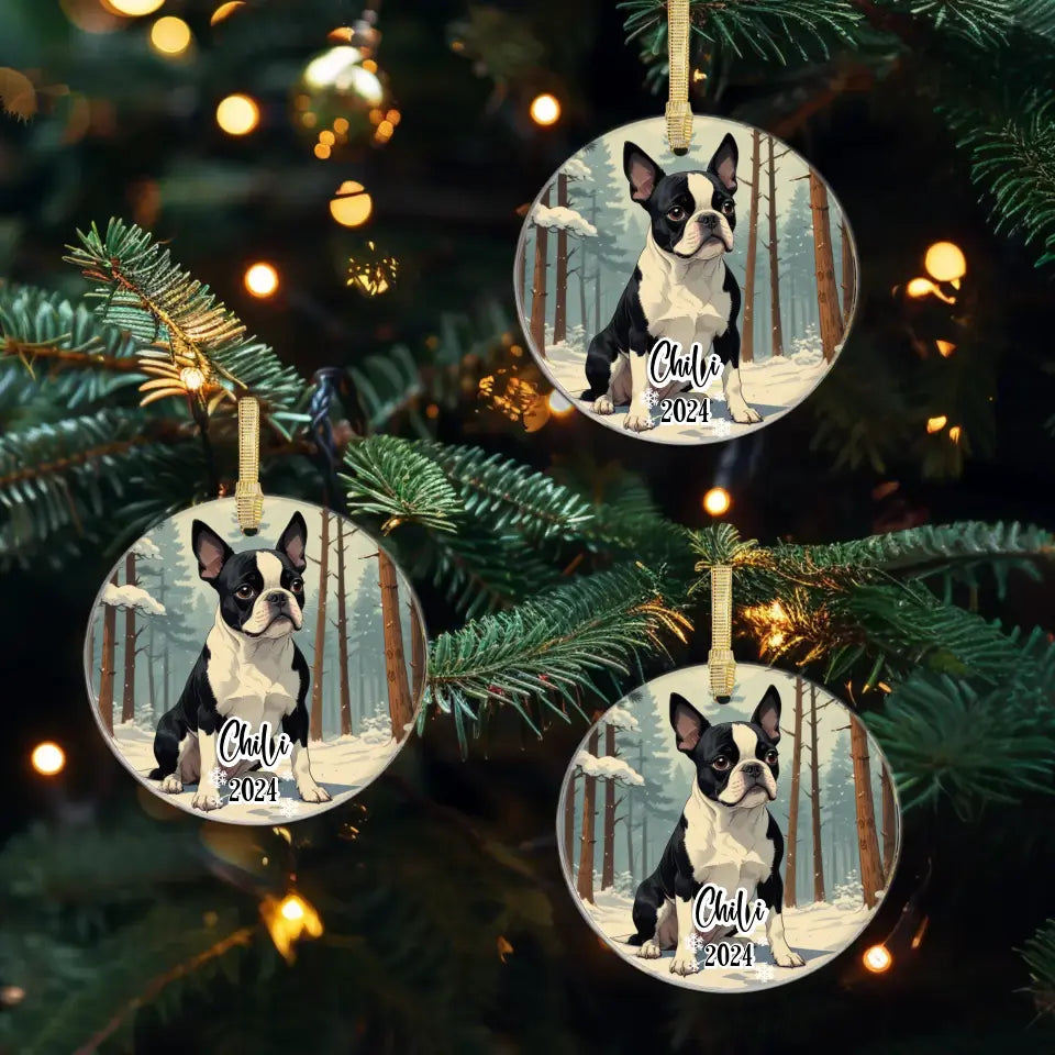 Boston Terrier Christmas - Custom Background - Ornament