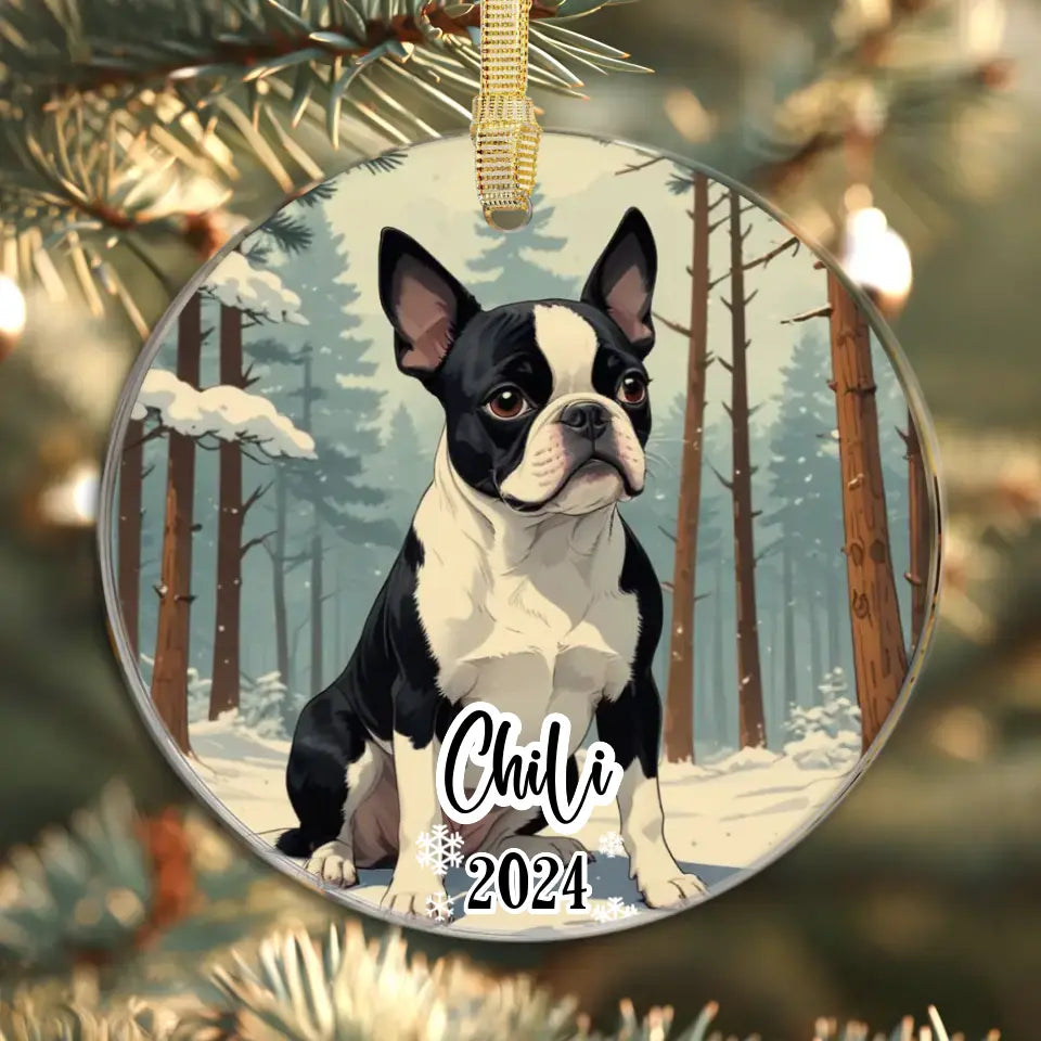 Boston Terrier Christmas - Custom Background - Ornament