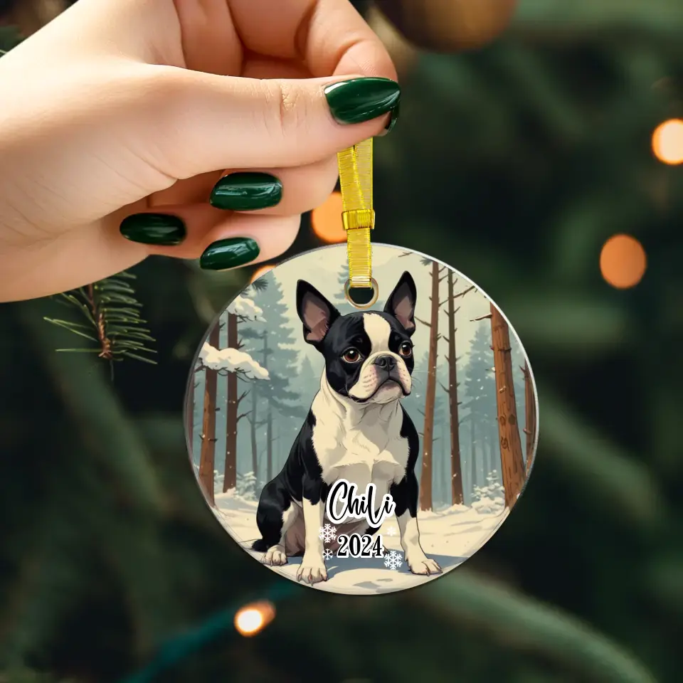 Boston Terrier Christmas - Custom Background - Ornament