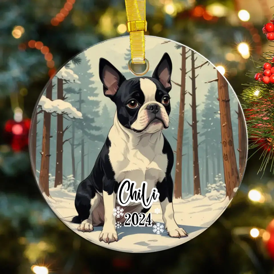 Boston Terrier Christmas - Custom Background - Ornament