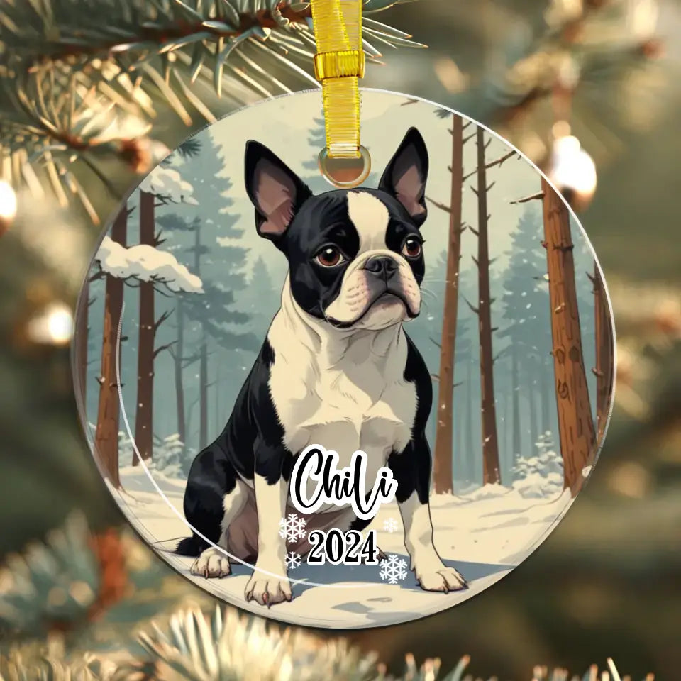 Boston Terrier Christmas - Custom Background - Ornament