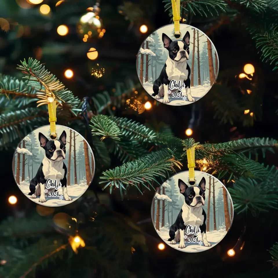 Boston Terrier Christmas - Custom Background - Ornament