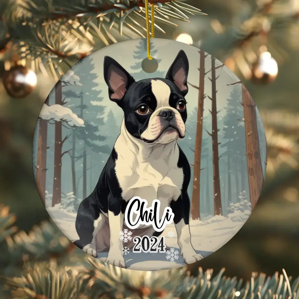 Boston Terrier Christmas - Custom Background - Ornament