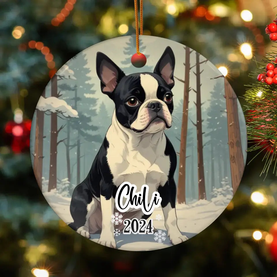 Boston Terrier Christmas - Custom Background - Ornament