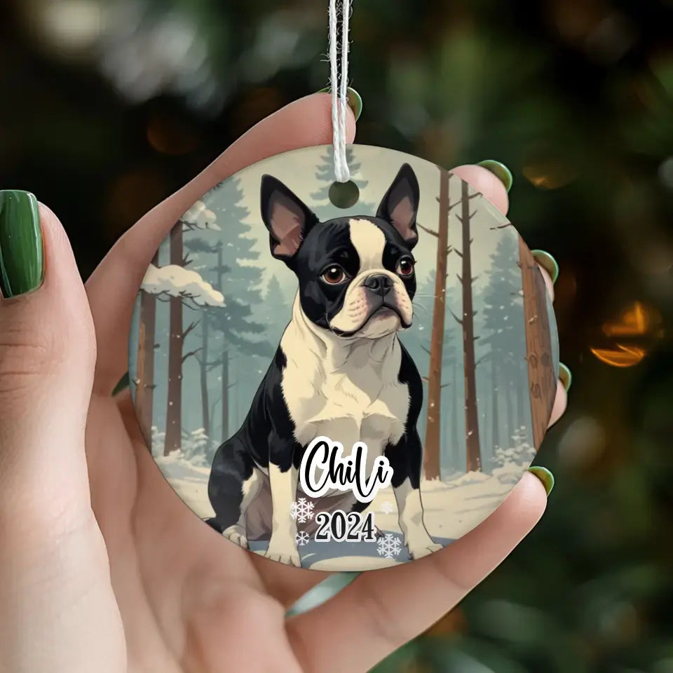 Boston Terrier Christmas - Custom Background - Ornament