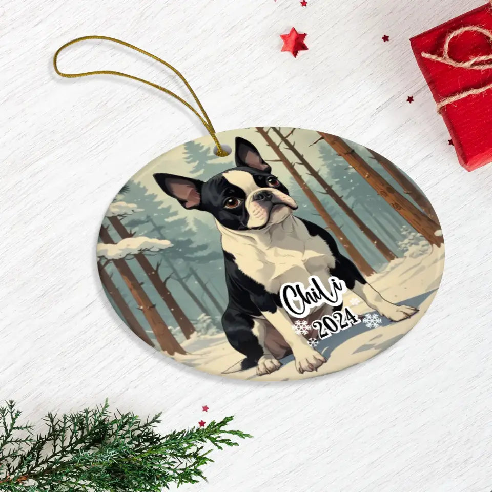 Boston Terrier Christmas - Custom Background - Ornament