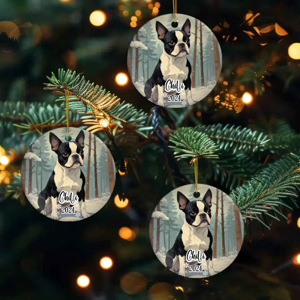 Boston Terrier Christmas - Custom Background - Ornament