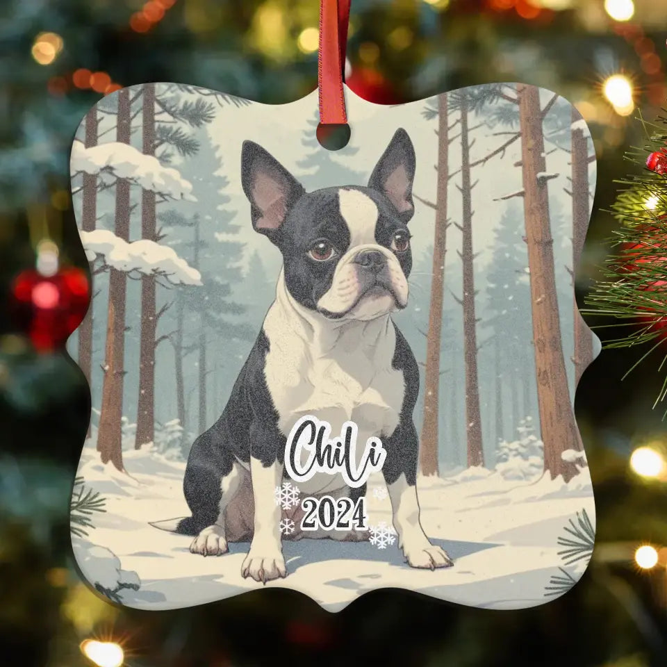 Boston Terrier Christmas - Custom Background - Ornament