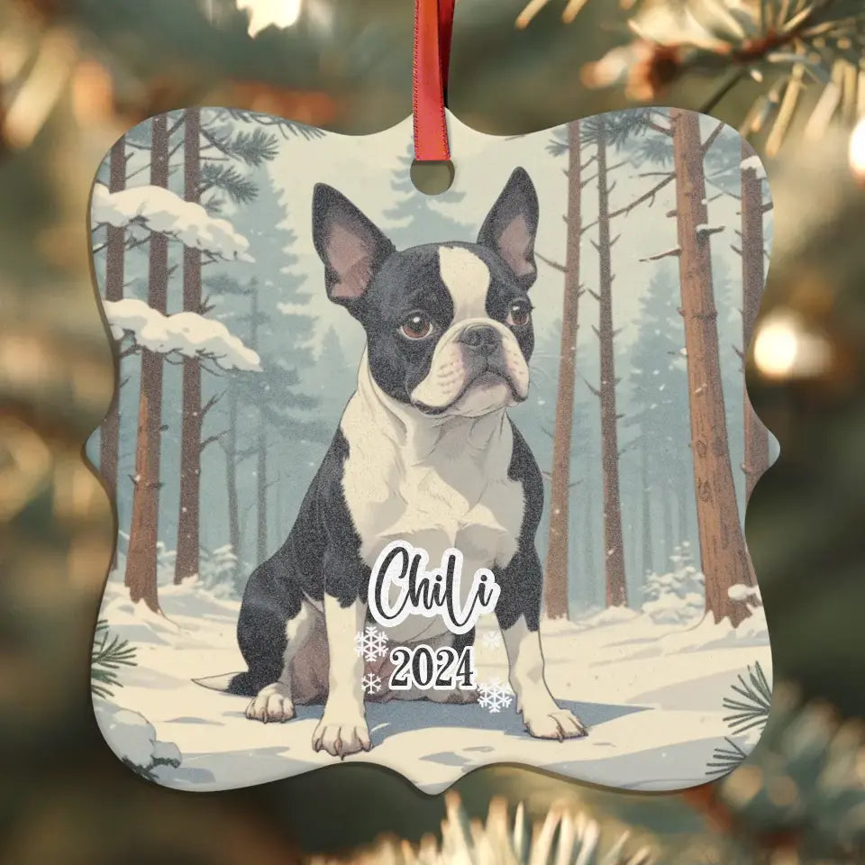 Boston Terrier Christmas - Custom Background - Ornament