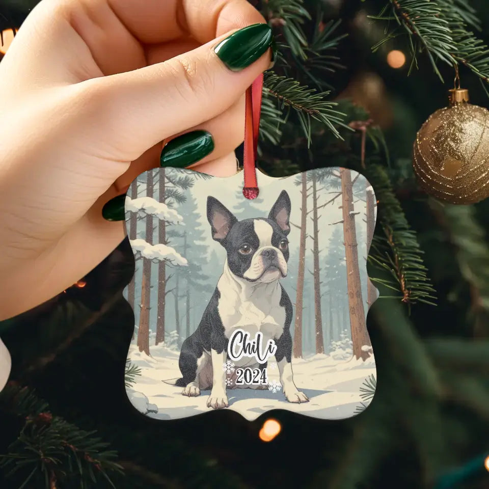 Boston Terrier Christmas - Custom Background - Ornament