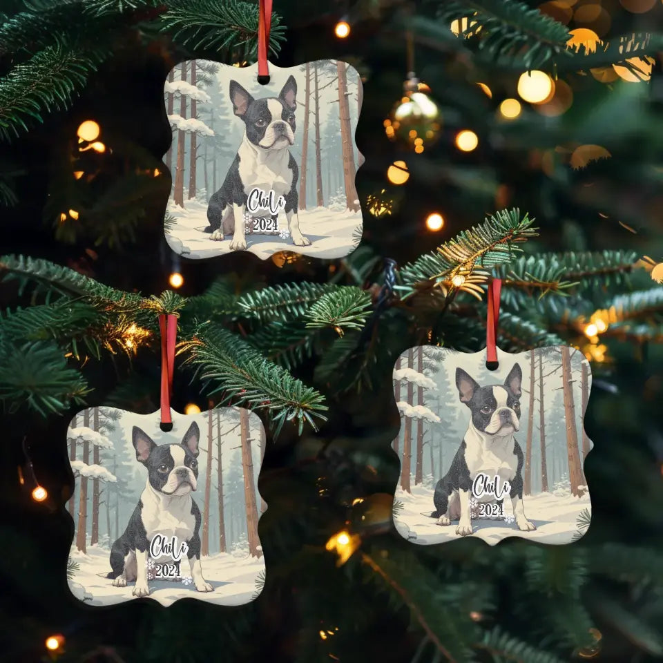 Boston Terrier Christmas - Custom Background - Ornament