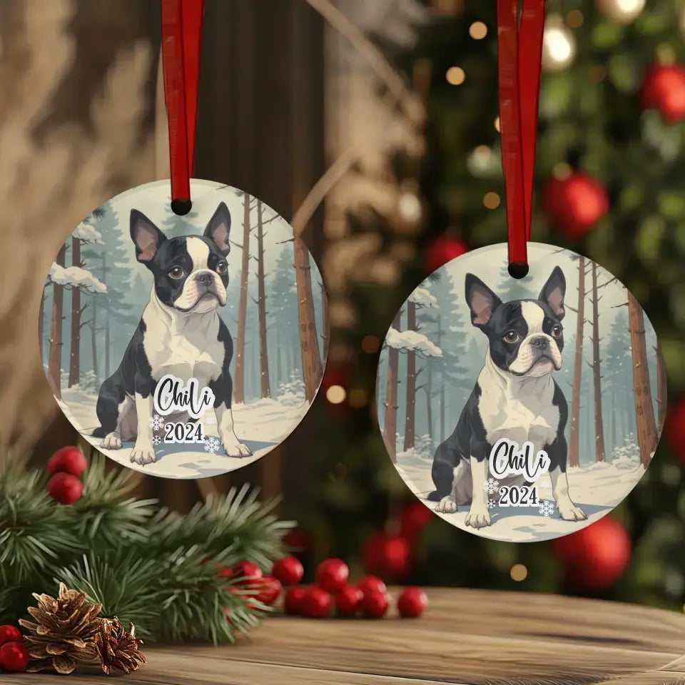 Boston Terrier Christmas - Custom Background - Ornament