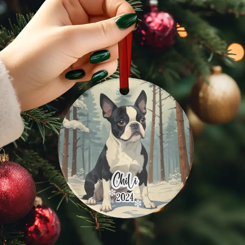 Boston Terrier Christmas - Custom Background - Ornament