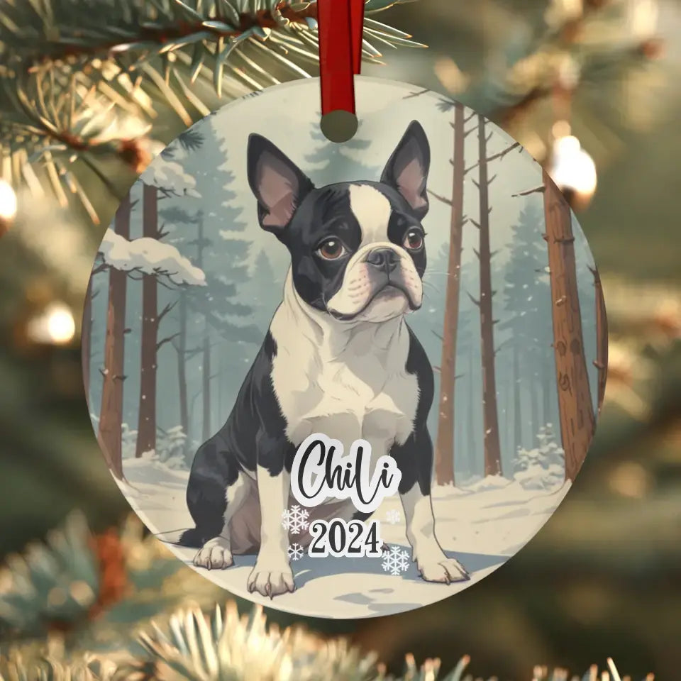 Boston Terrier Christmas - Custom Background - Ornament