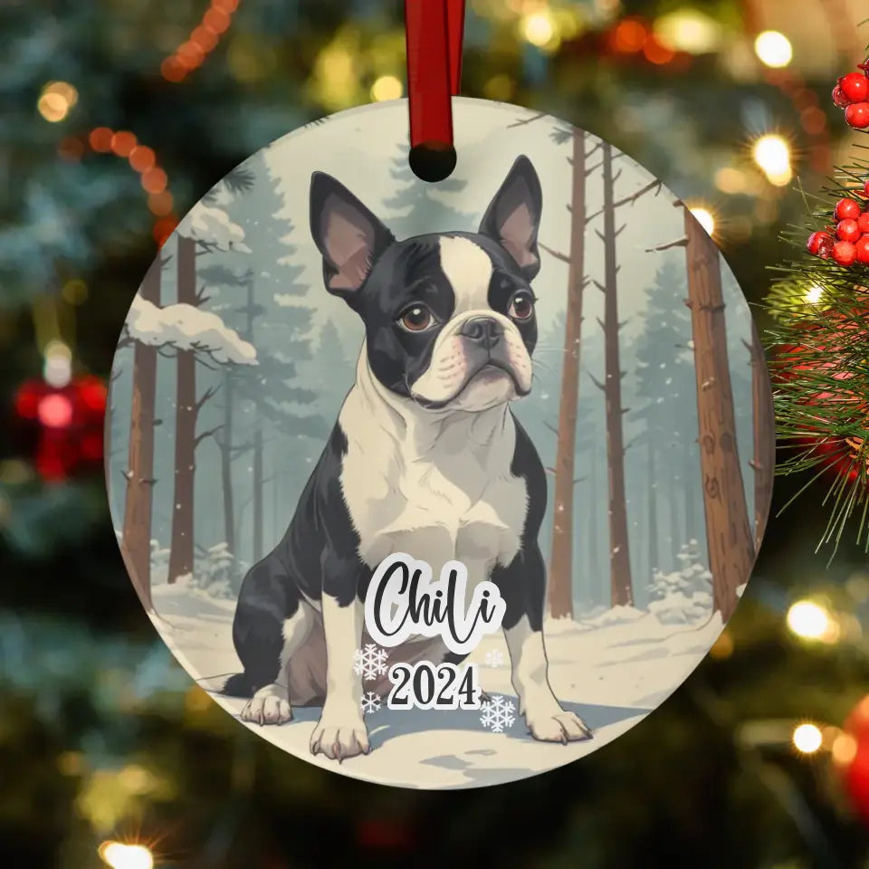 Boston Terrier Christmas - Custom Background - Ornament