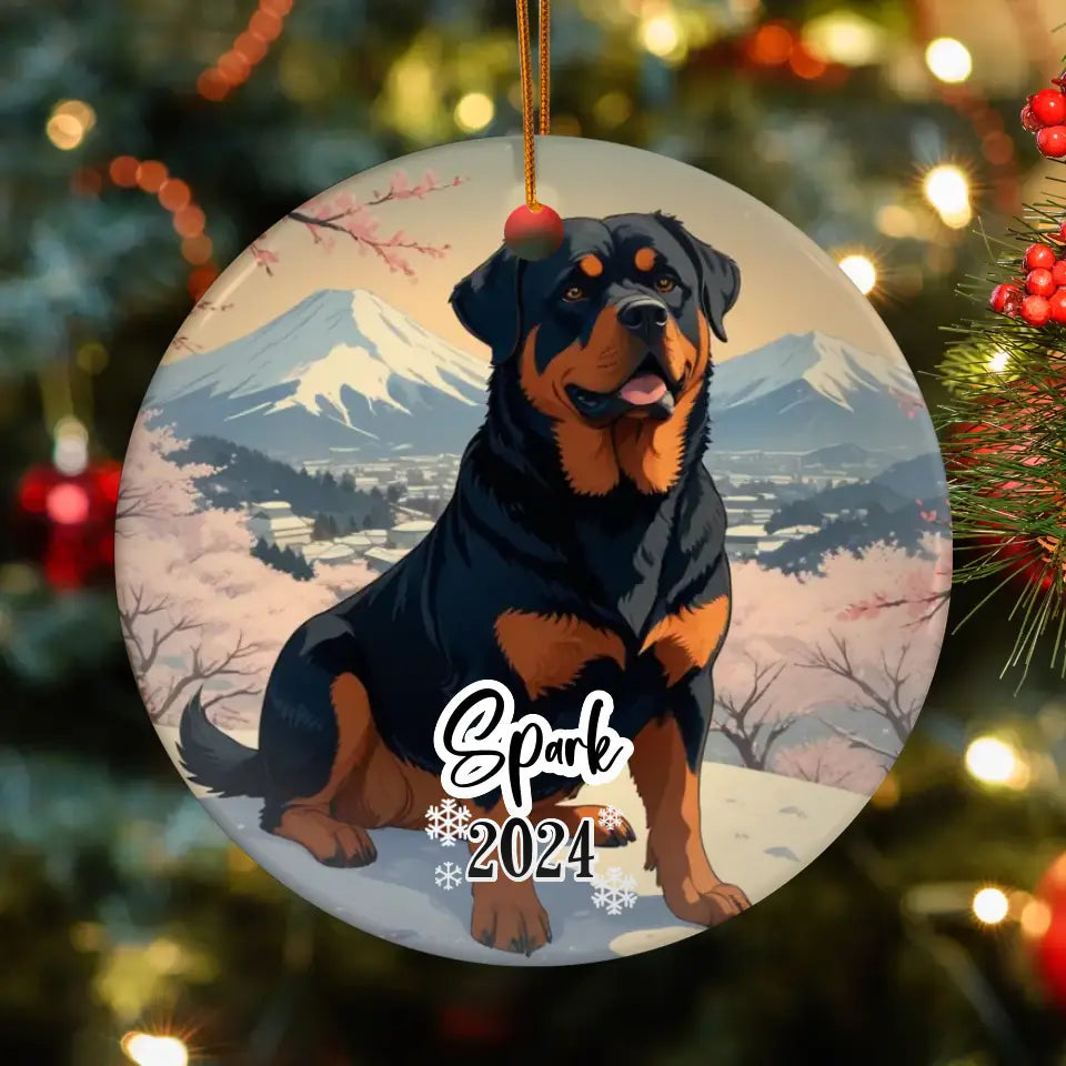 Rottweiler Christmas - Custom Background - Ornament