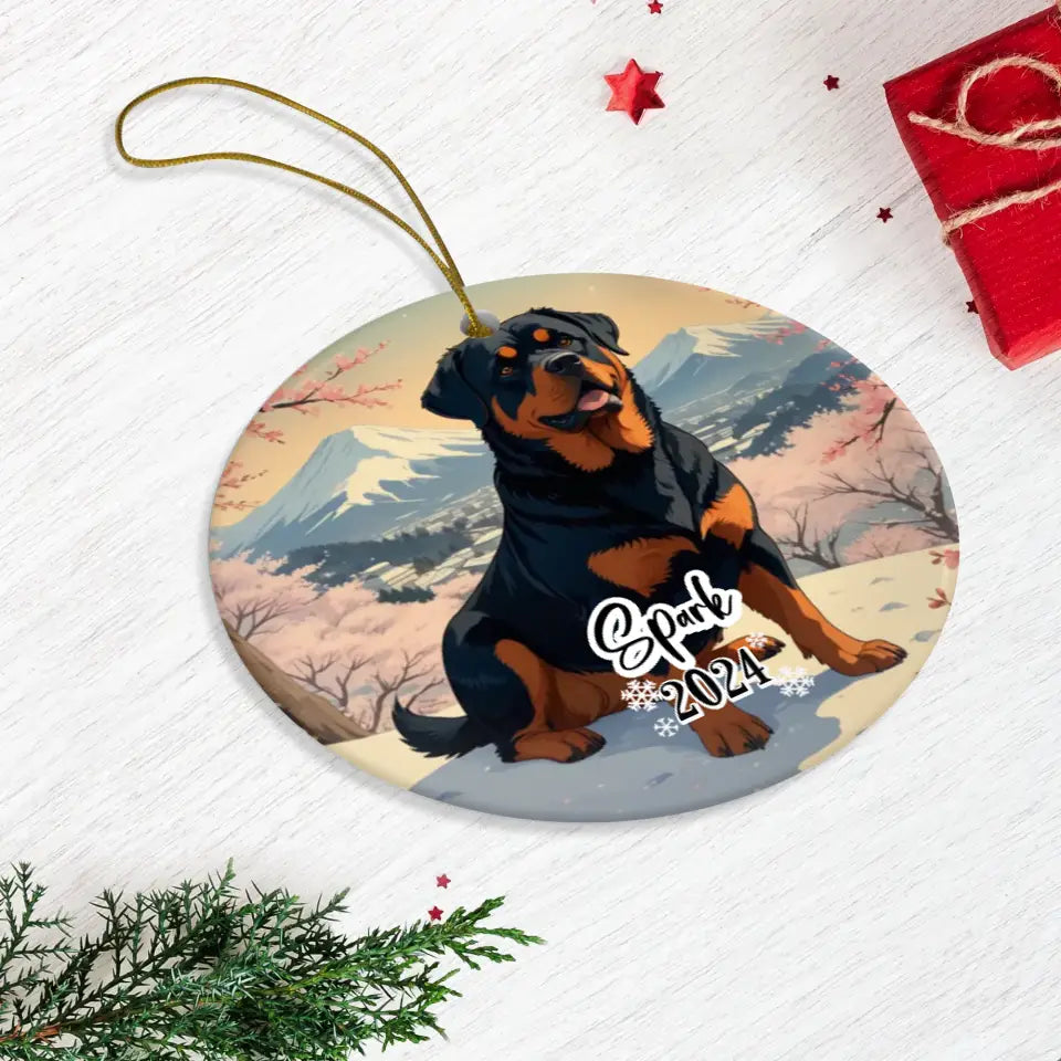 Rottweiler Christmas - Custom Background - Ornament