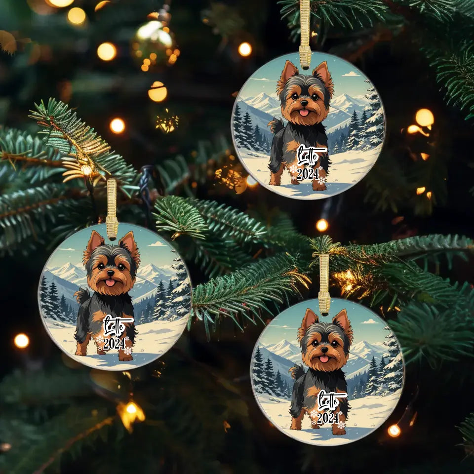 Yorkshire Terrier Christmas - Custom Background - Ornament