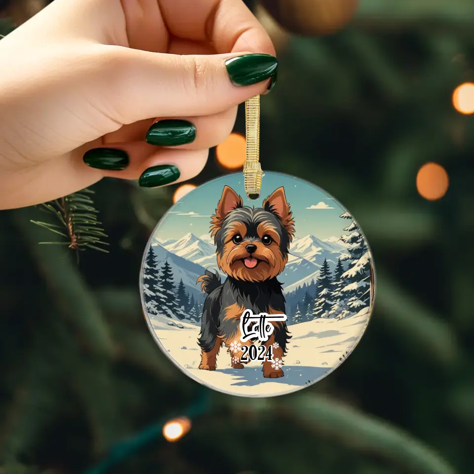 Yorkshire Terrier Christmas - Custom Background - Ornament